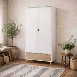 Wyld Haus Skerries 2 Door Wardrobe Matt White with Natural Oak Drawer Fronts - thumbnail 1