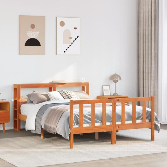 Berkfield Home Bed Frame with Headboard without Mattress Wax Brown 120x190 cm Small Double - image 1