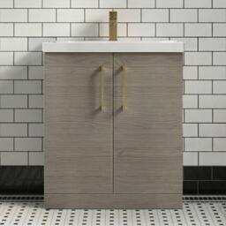 Balterley Bathroom Floor Standing 2-Door Vanity Unit Basin, Solace Oak, 800mm in Brown - thumbnail 5