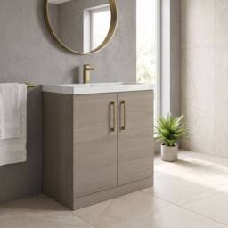 Balterley Bathroom Floor Standing 2-Door Vanity Unit Basin, Solace Oak, 800mm in Brown - thumbnail 3
