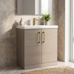 Balterley Bathroom Floor Standing 2-Door Vanity Unit Basin, Solace Oak, 800mm in Brown - thumbnail 4
