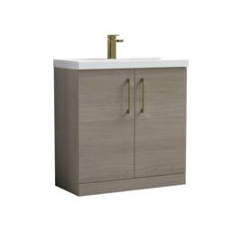 Balterley Bathroom Floor Standing 2-Door Vanity Unit Basin, Solace Oak, 800mm in Brown