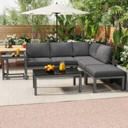 HomeTouch Outdoor 5 Seater Terrace Lounge Sofa Set with Coffee Table in Grey - Size: 5 Pack - thumbnail 2