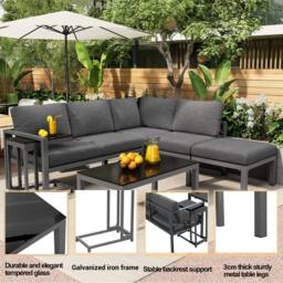 HomeTouch Outdoor 5 Seater Terrace Lounge Sofa Set with Coffee Table in Grey - Size: 5 Pack - thumbnail 3