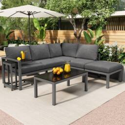 HomeTouch Outdoor 5 Seater Terrace Lounge Sofa Set with Coffee Table in Grey - Size: 5 Pack - thumbnail 1