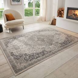 THE RUGS Terrain Designer Shortpile Rug Durable Medallion Polypropylene Rug in Grey - Size: 240 cm x 340 cm - thumbnail 4
