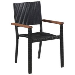 Berkfield Home 5 Piece Outdoor Dining Set Poly Rattan & Acacia Wood Black - thumbnail 3