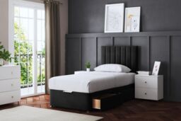 DS Living Amelia Upholstered Black Panel 4 Draw Divan Bed with Headboard - Size: King - thumbnail 1