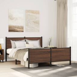 Berkfield Home Metal Bed Frame without Mattress Brown Oak 150x200 cm King Size - thumbnail 2