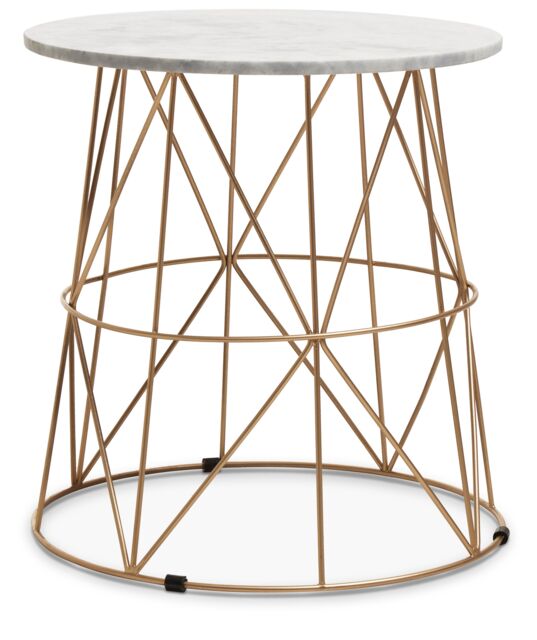 Orsina Marble Top White Side Table, Open Design Frame Bedside Table, Round End Table for Living Room, Lounge - image 1