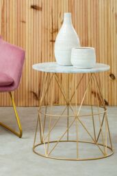 Orsina Marble Top White Side Table, Open Design Frame Bedside Table, Round End Table for Living Room, Lounge - thumbnail 2