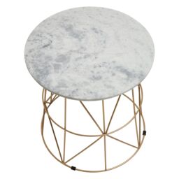 Orsina Marble Top White Side Table, Open Design Frame Bedside Table, Round End Table for Living Room, Lounge - thumbnail 5