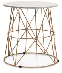 Orsina Marble Top White Side Table, Open Design Frame Bedside Table, Round End Table for Living Room, Lounge - thumbnail 1