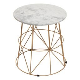 Orsina Marble Top White Side Table, Open Design Frame Bedside Table, Round End Table for Living Room, Lounge - thumbnail 4