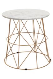 Orsina Marble Top White Side Table, Open Design Frame Bedside Table, Round End Table for Living Room, Lounge - thumbnail 3