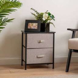 Scottish Everlastings Ltd 2 Drawer Black Cabinet with Beige Fabric Drawers