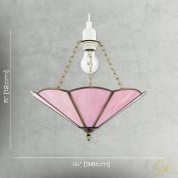 Happy Homewares Classic Coloured Tiffany Glass Easy Fit Pendant Shade with Brass Trims in Pink - Size: 14 inches - thumbnail 7