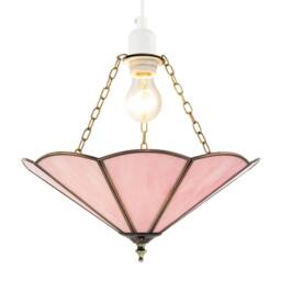 Happy Homewares Classic Coloured Tiffany Glass Easy Fit Pendant Shade with Brass Trims in Pink - Size: 14 inches - thumbnail 2