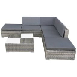 Berkfield Home 6 Piece Garden Lounge Set with Cushions Poly Rattan Grey - thumbnail 2