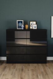 Home Discount Vida Designs Glinton Gloss 8 Drawer Chest of Drawers Storage Bedroom Furniture in Black - thumbnail 4