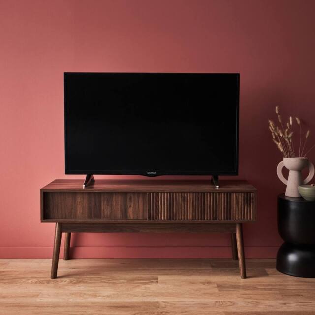 sweeek 115cm Tv Unit Grooved Wood Detail 2 Doors in Dark Brown - image 1