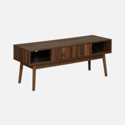 sweeek 115cm Tv Unit Grooved Wood Detail 2 Doors in Dark Brown - thumbnail 2