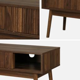 sweeek 115cm Tv Unit Grooved Wood Detail 2 Doors in Dark Brown - thumbnail 4