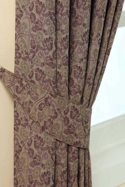 Homescapes Vintage Floral Jacquard Curtain Tie Back Pair in Purple - image 1