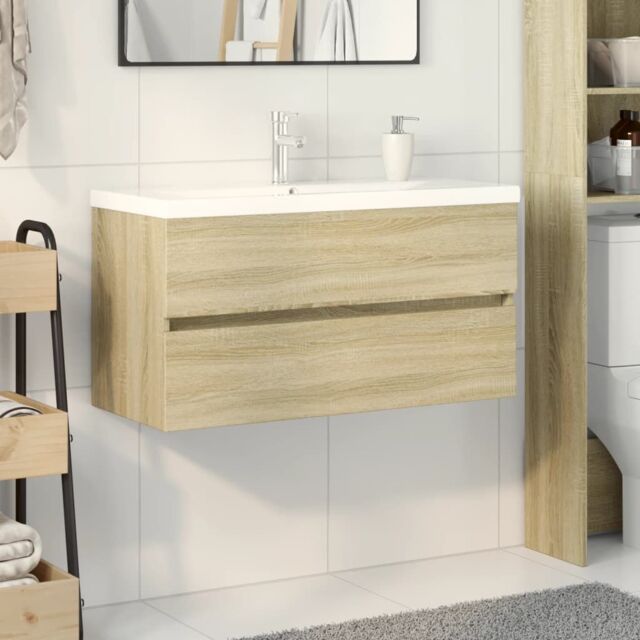 Berkfield Home 2 Piece Bathroom Furniture Set Ceramic & Engineered Wood in Brown - image 1