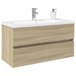 Berkfield Home 2 Piece Bathroom Furniture Set Ceramic & Engineered Wood in Brown - thumbnail 3