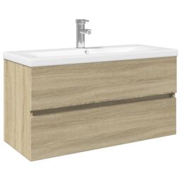 Berkfield Home 2 Piece Bathroom Furniture Set Ceramic & Engineered Wood in Brown - thumbnail 2