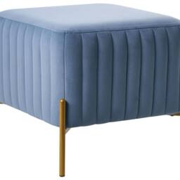 Wyld and Coco Blue Velvet Footstool 47cm - Gold Metal Legs - thumbnail 2