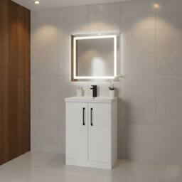 Balterley Bathroom Floor 2 Soft Close Door Vanity Unit Basin, White, 610mm in White - thumbnail 2