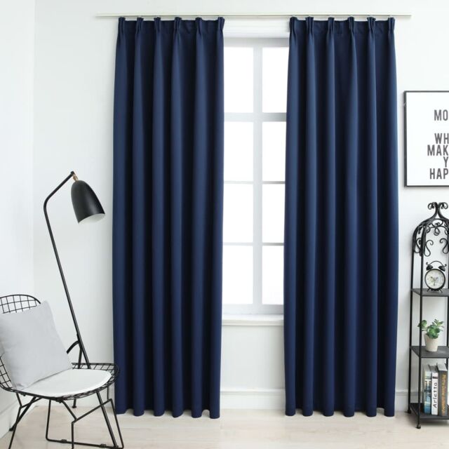 Berkfield Home Blackout Curtains with Hooks 2 pcs Blue 140x175 cm - image 1