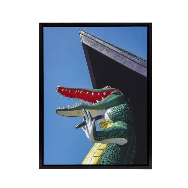 "Artery8 Gatorland Zoo Alligator With Cigar Margolies Framed Canvas Wall Art in Blue - Size: W24"" x H32""" - image 1