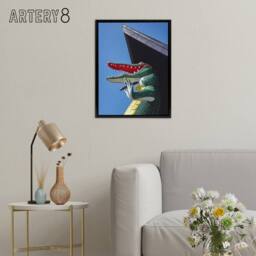 "Artery8 Gatorland Zoo Alligator With Cigar Margolies Framed Canvas Wall Art in Blue - Size: W24"" x H32""" - thumbnail 3
