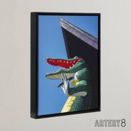 "Artery8 Gatorland Zoo Alligator With Cigar Margolies Framed Canvas Wall Art in Blue - Size: W24"" x H32""" - thumbnail 2