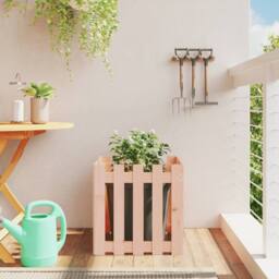 Berkfield Home Garden Planter with Fence Design 50x50x50 cm Solid Wood Douglas in Brown - Size: 50 x 50 x 50 cm - thumbnail 2