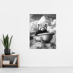 "Artery8 Red Panda in Bathtub on Hill Black White Surreal Wall Art Print in Grey - Size: W18"" x H24""" - thumbnail 4