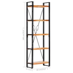 Berkfield Home 5-Tier Bookcase 60x30x180 cm Solid Acacia Wood in Brown - Size: 60 x 30 x 180 cm - thumbnail 6