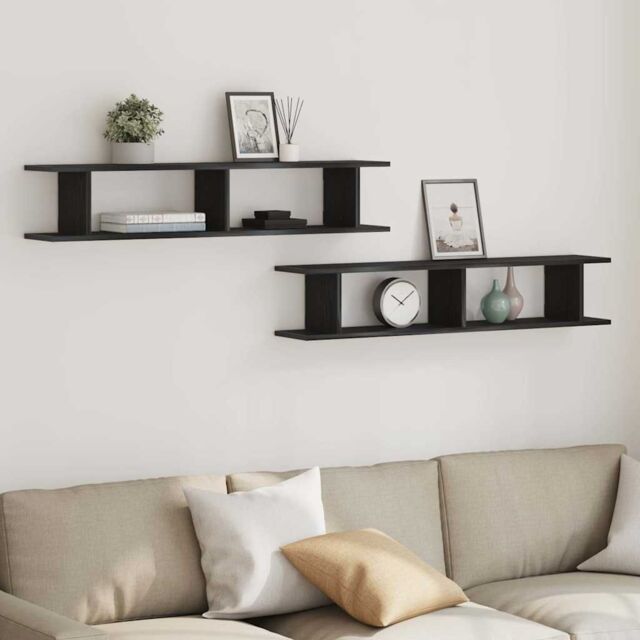Berkfield Home Wall Shelves 2 pcs Black Oak 105x18x20 cm Engineered Wood - Size: 105 x 18 x 20 cm - image 1