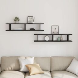 Berkfield Home Wall Shelves 2 pcs Black Oak 105x18x20 cm Engineered Wood - Size: 105 x 18 x 20 cm - thumbnail 3
