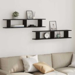 Berkfield Home Wall Shelves 2 pcs Black Oak 105x18x20 cm Engineered Wood - Size: 105 x 18 x 20 cm - thumbnail 1