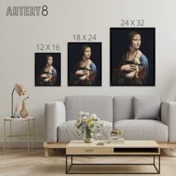 "Artery8 Lady with an Ermine La Belle Ferronniere Da Vinci Framed Canvas Art in Black - Size: W12"" x H16""" - thumbnail 4