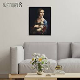 "Artery8 Lady with an Ermine La Belle Ferronniere Da Vinci Framed Canvas Art in Black - Size: W12"" x H16""" - thumbnail 3
