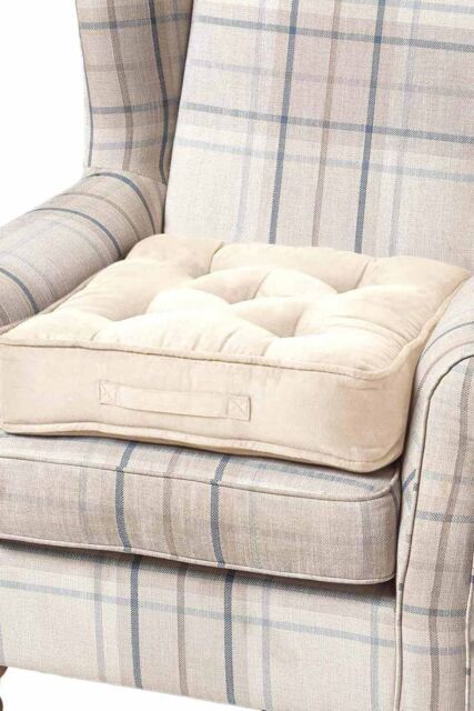 Homescapes Faux Suede Armchair Booster Cushion in Cream - Size: 50 cm x 50 cm - image 1
