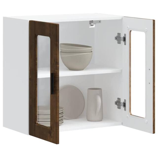 Berkfield Home Kitchen Wall Cabinet with Glass Door Porto Smoked Oak in Brown - image 1