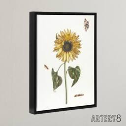 "Artery8 Sunflower Caterpillar & Two Butterflies Teyler Framed Canvas Art in White - Size: W12"" x H16""" - thumbnail 2