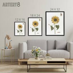 "Artery8 Sunflower Caterpillar & Two Butterflies Teyler Framed Canvas Art in White - Size: W12"" x H16""" - thumbnail 4