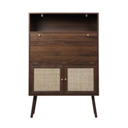 sweeek Secretary desk with wood decor, cane & 2 doors in Dark Brown - thumbnail 7